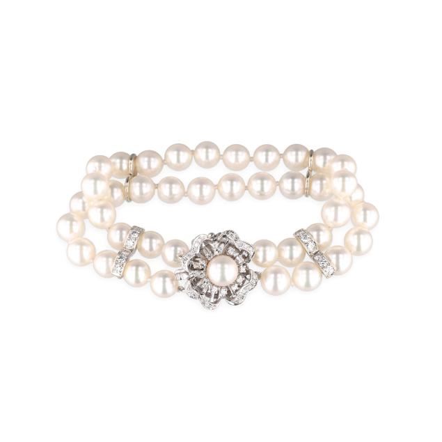 double-strand-pearl-bracelet-with-white-gold-and-diamond-clasp