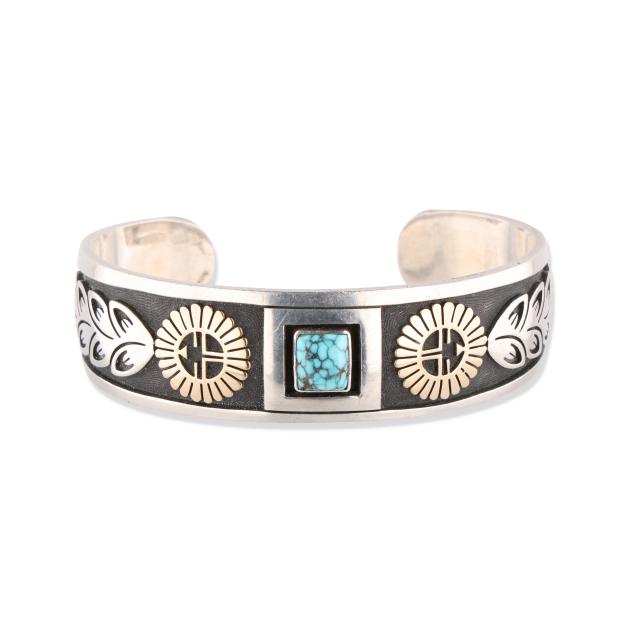 southwestern-silver-and-turquoise-cuff-bracelet-gary-elsie-yoyokie