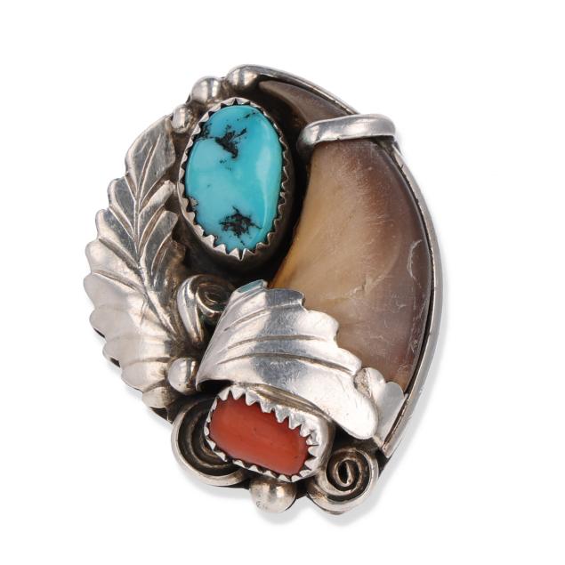 navajo-silver-coral-turquoise-and-claw-ring-richard-begay