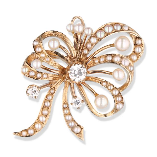 vintage-gold-diamond-and-pearl-bow-motif-pendant-brooch-kurt-goldschmidt