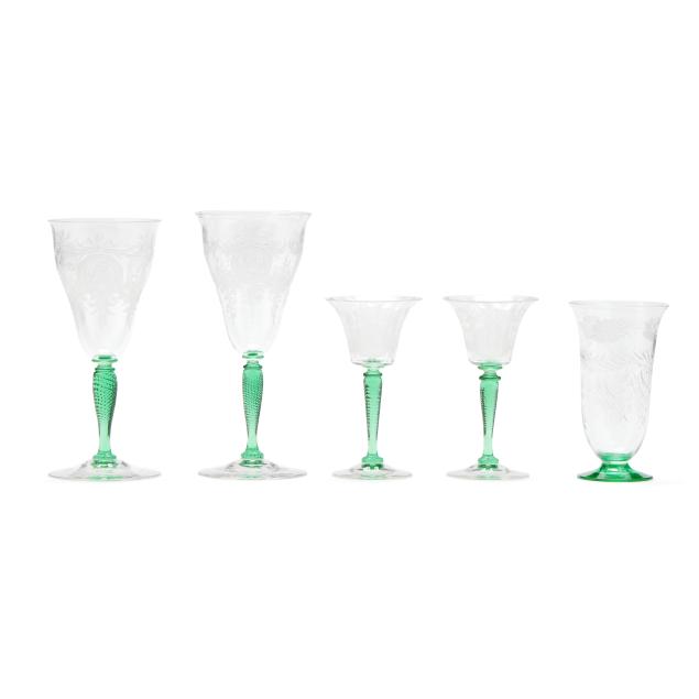 steuben-assembled-engraved-clear-and-pomona-green-stemware