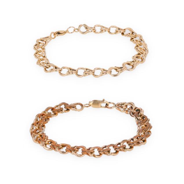 a-gold-charm-bracelet-and-a-gold-filled-charm-bracelet
