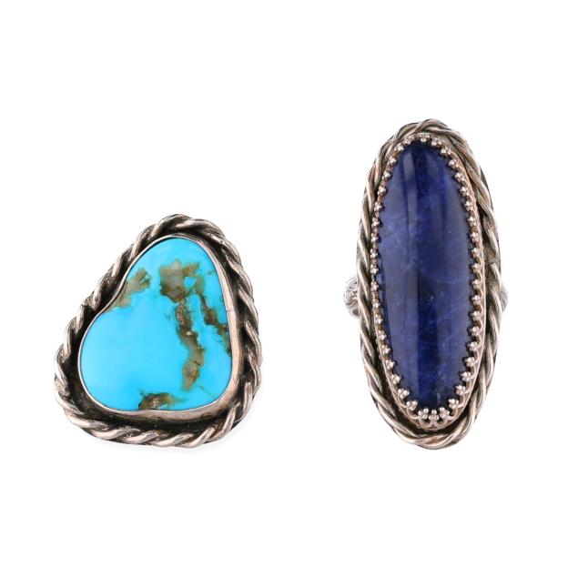 two-southwestern-silver-and-gem-set-rings