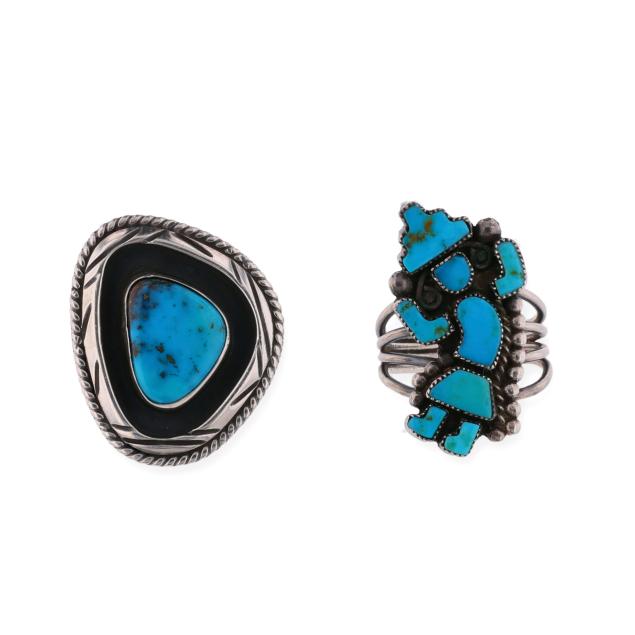 two-southwestern-silver-and-turquoise-rings