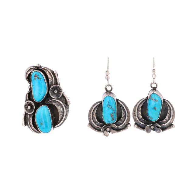 southwestern-silver-and-turquoise-ring-and-earrings
