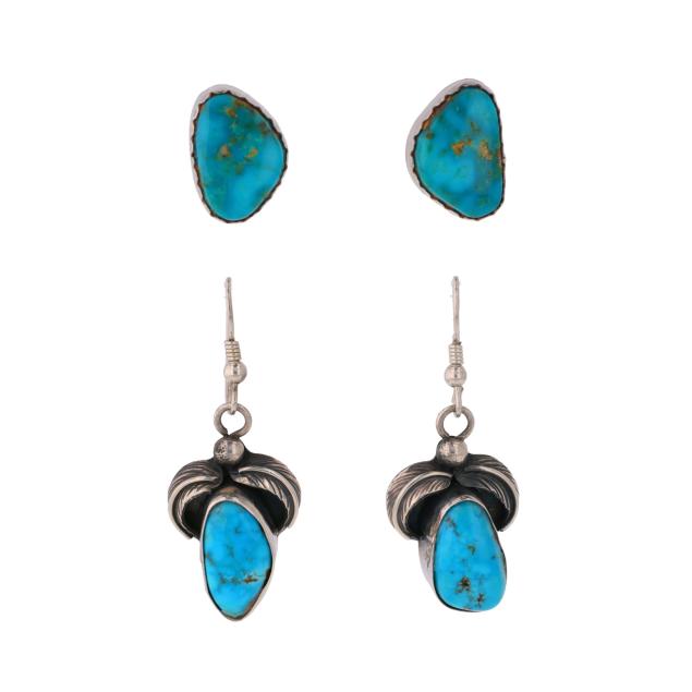 two-pairs-of-southwestern-silver-and-turquoise-earrings