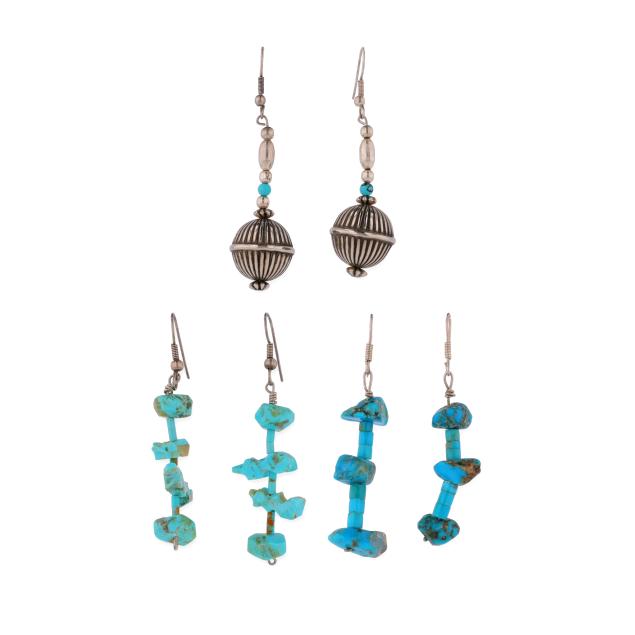 three-pairs-of-southwestern-silver-and-turquoise-earrings