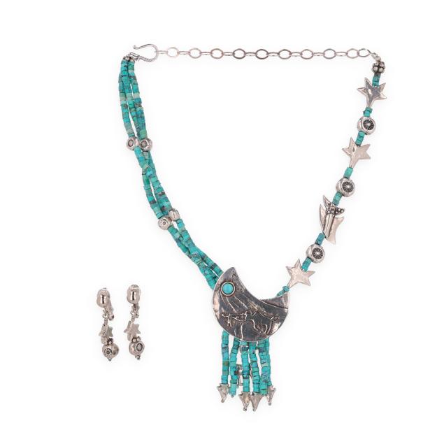 southwestern-silver-and-turquoise-star-and-moon-motif-necklace-and-earrings