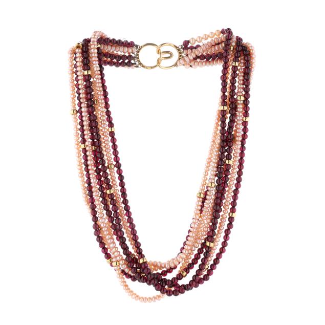 gold-and-multi-strand-pearl-and-garnet-necklace