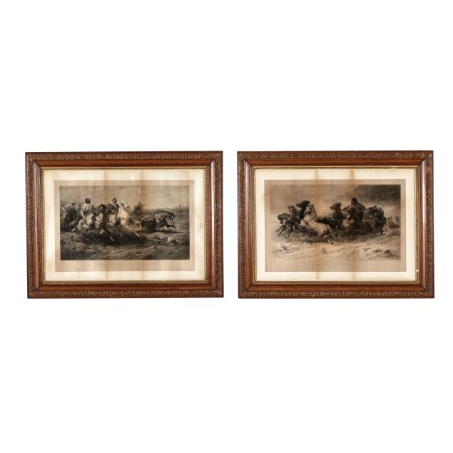 after-adolph-schreyer-german-1828-1899-i-courrier-imperial-engagement-de-cavalerie-i-two-works