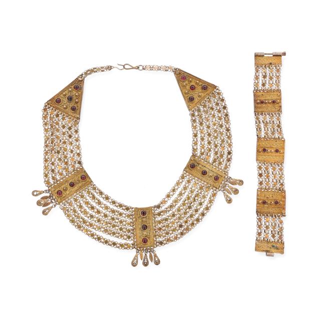 gilt-silver-and-garnet-necklace-and-bracelet-israel