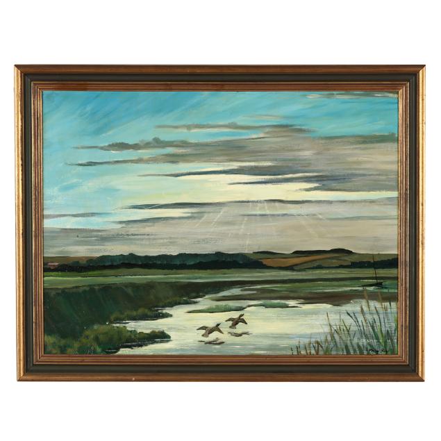 philip-roy-american-20th-century-evening-landscape-with-green-winged-teals