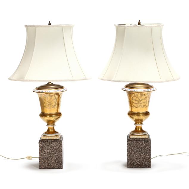 pair-of-continental-porcelain-gilt-ground-urn-lamps