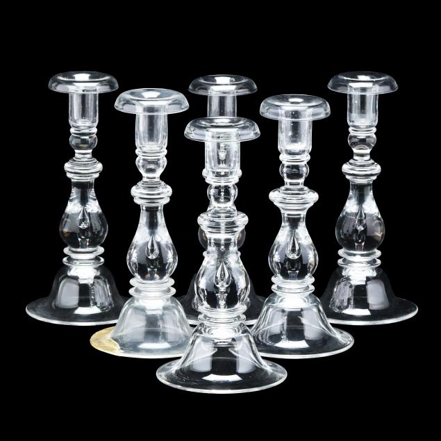 steuben-six-clear-glass-baluster-teardrop-candlesticks