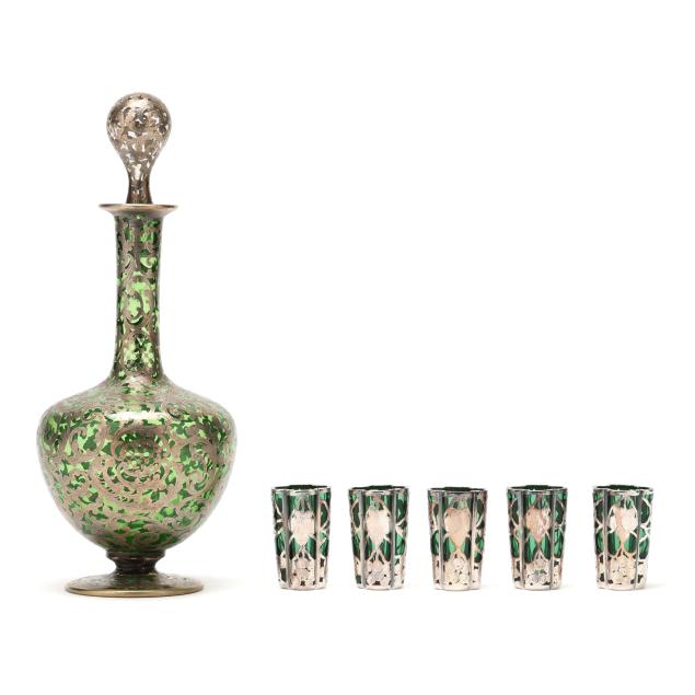 sterling-silver-deposit-green-decanter-and-jigger-set