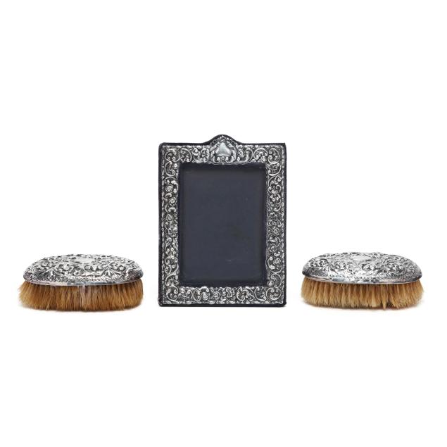 pair-of-english-silver-repousse-military-brushes-and-picture-frame