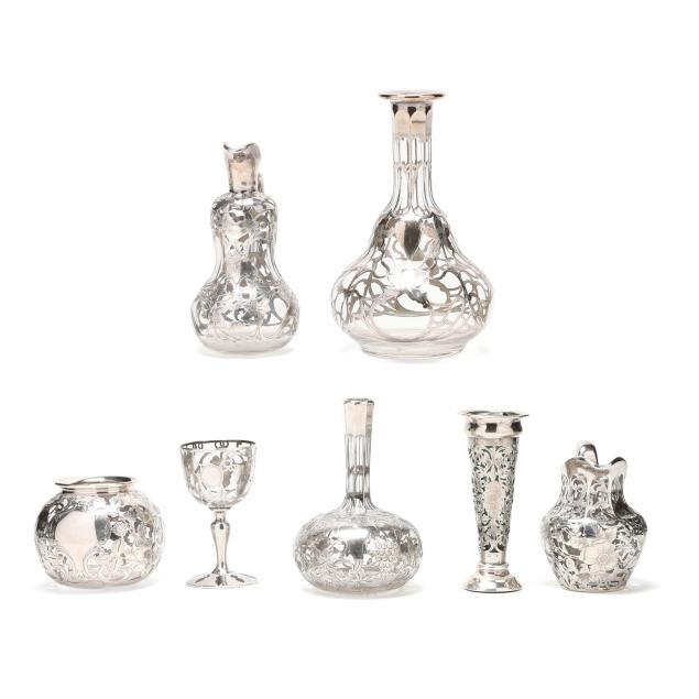 seven-pieces-of-sterling-silver-and-glass-tableware