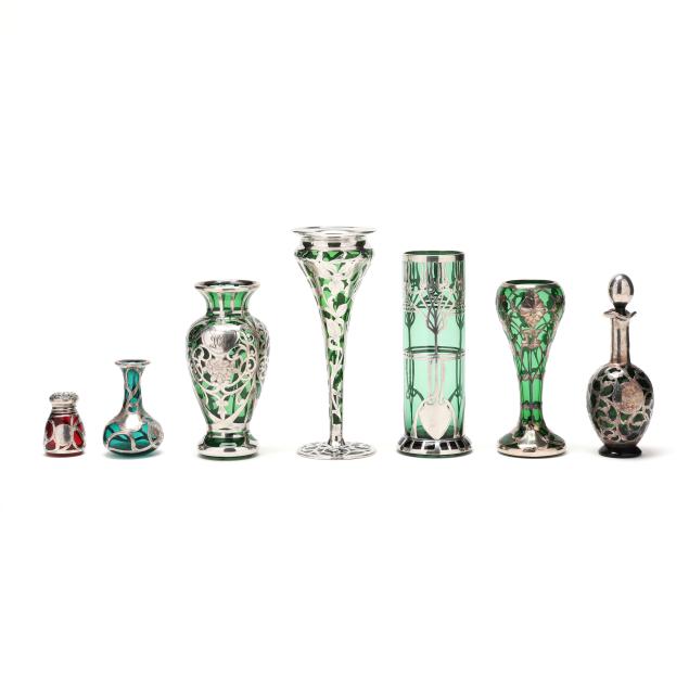 seven-pieces-of-colored-glass-silver-deposit-tableware