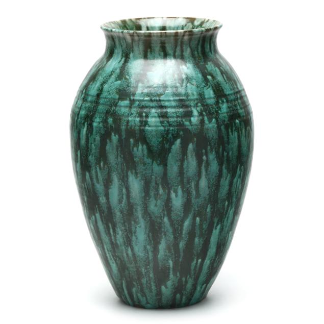 attributed-c-c-cole-nc-1887-1967-tall-malachite-glazed-vase