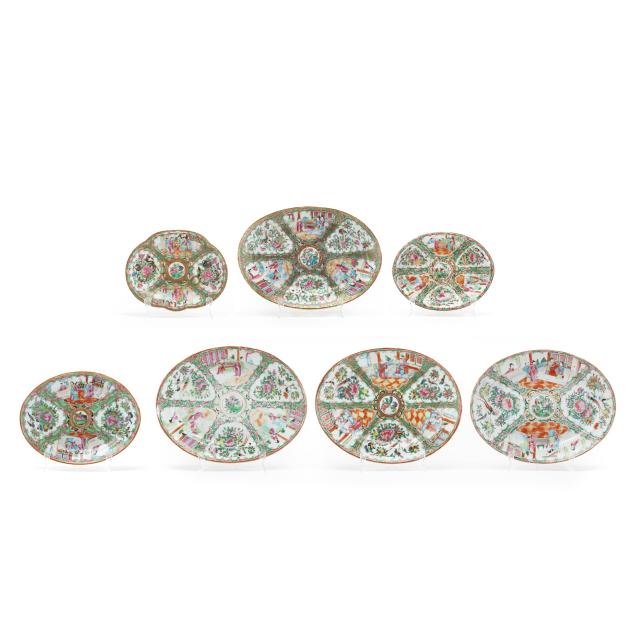 a-collection-of-seven-chinese-export-rose-medallion-serving-platters