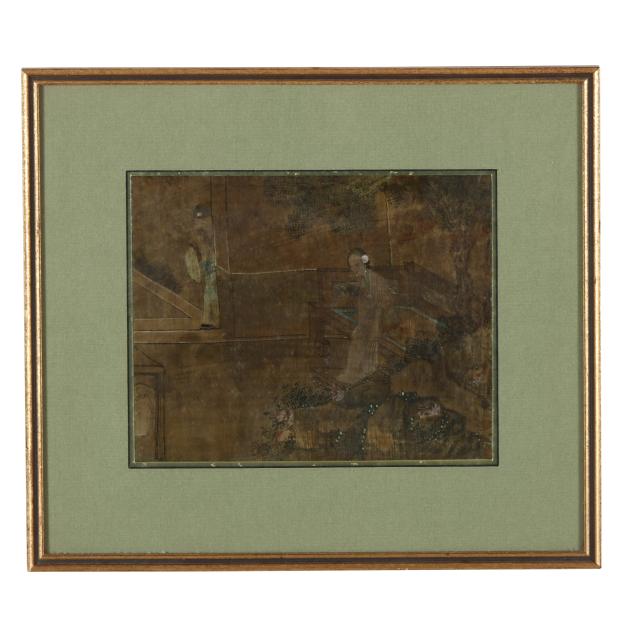 a-framed-chinese-watercolor-on-silk-figures-in-garden