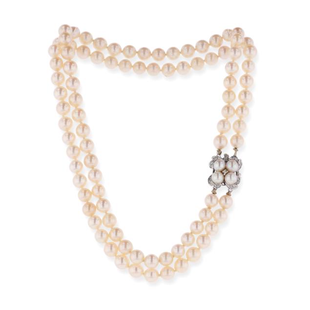 double-strand-pearl-necklace-with-white-gold-and-diamond-clasp