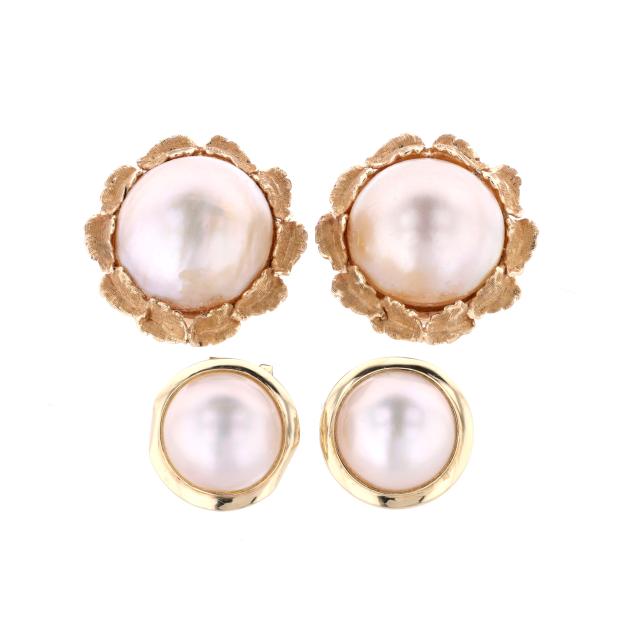 two-pairs-of-gold-and-mabe-pearl-earrings