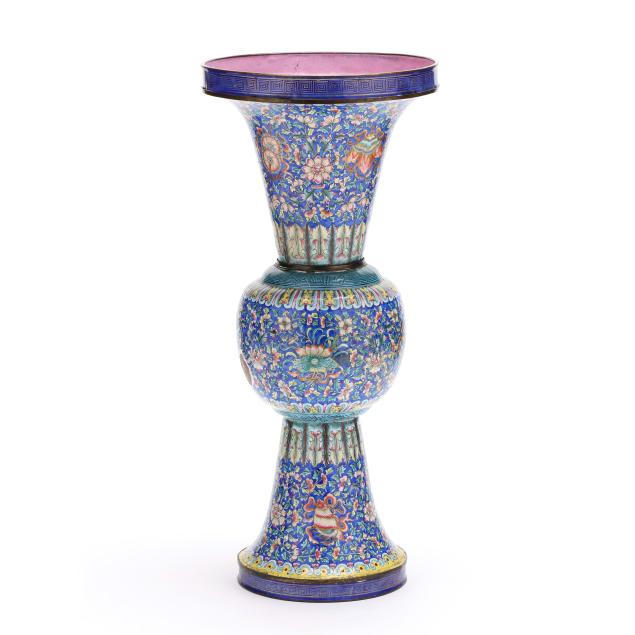 a-large-chinese-canton-enamel-gu-shaped-vase