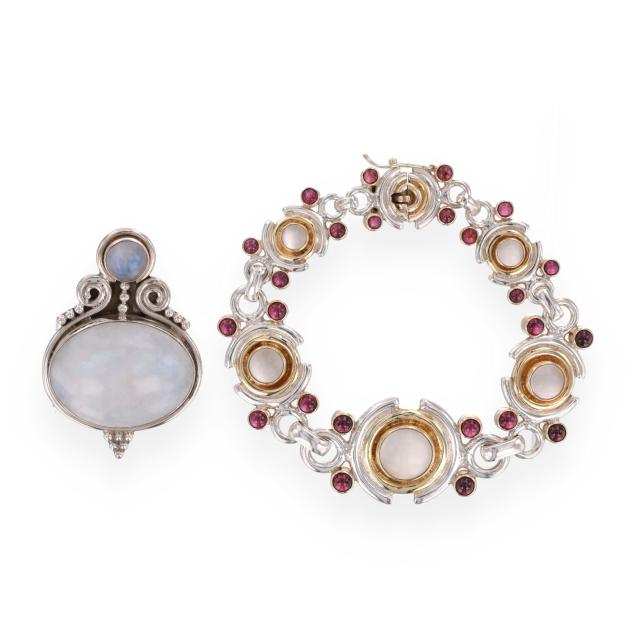 silver-and-moonstone-bracelet-and-pendant