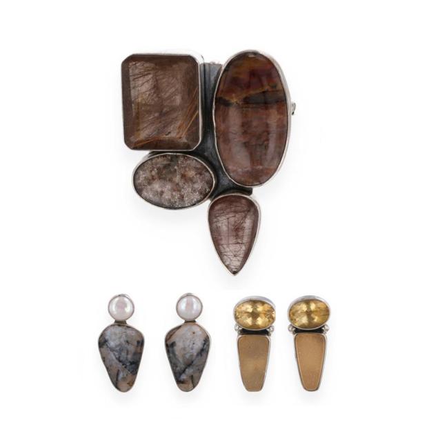 two-pairs-of-silver-and-gem-set-earrings-and-brooch-amy-kahn-russell