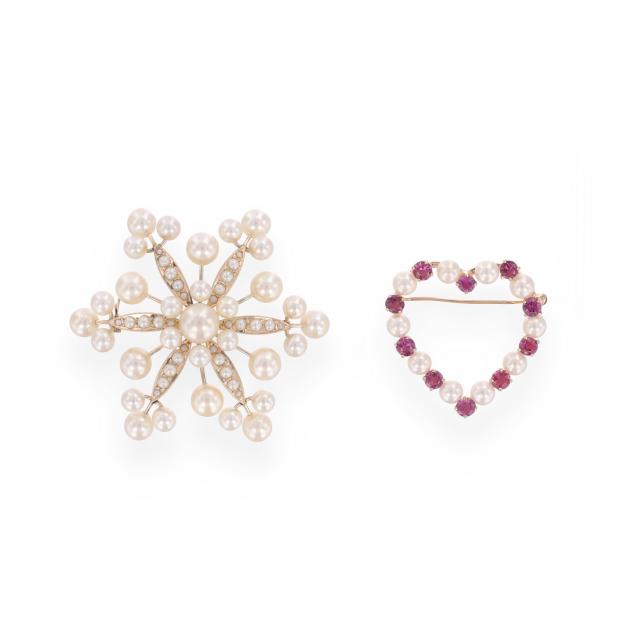 two-gold-and-pearl-brooches