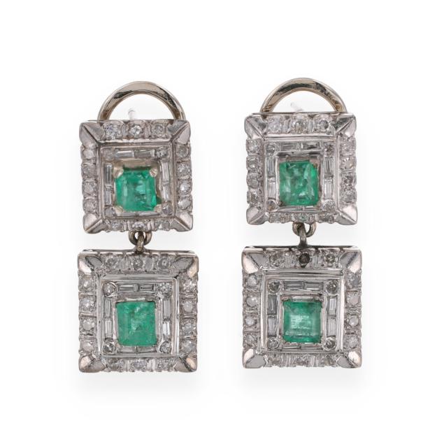 silver-diamond-and-emerald-drop-earrings