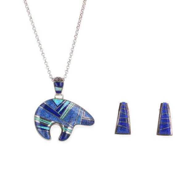 silver-opal-and-lapis-lazuli-inlaid-necklace-and-earrings