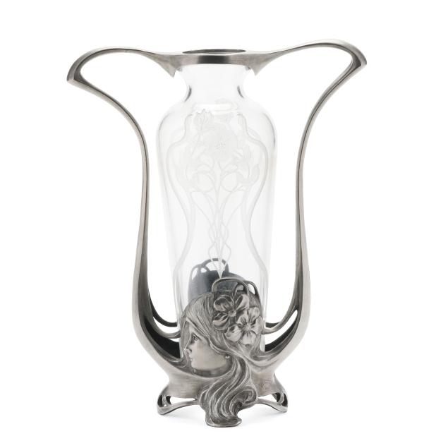 art-nouveau-pewter-and-glass-vase