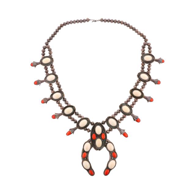 southwestern-silver-and-coral-squash-blossom-necklace