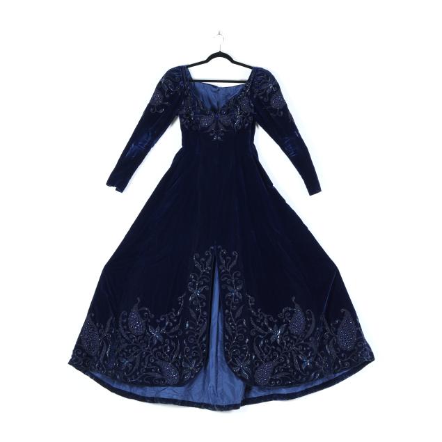 vintage-blue-beaded-and-embroidered-evening-gown