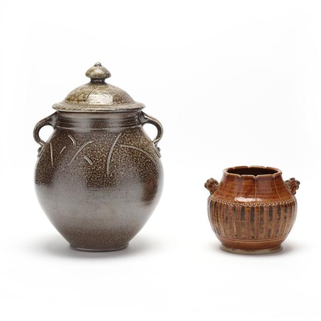 two-nc-glazed-pottery-jars-including-mark-hewitt-nc-b-1955