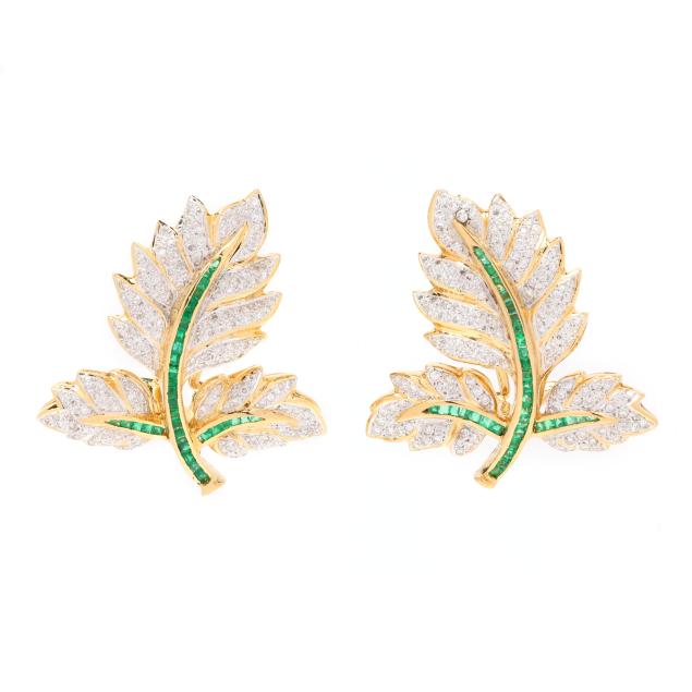gold-diamond-and-emerald-leaf-motif-earrings-assil