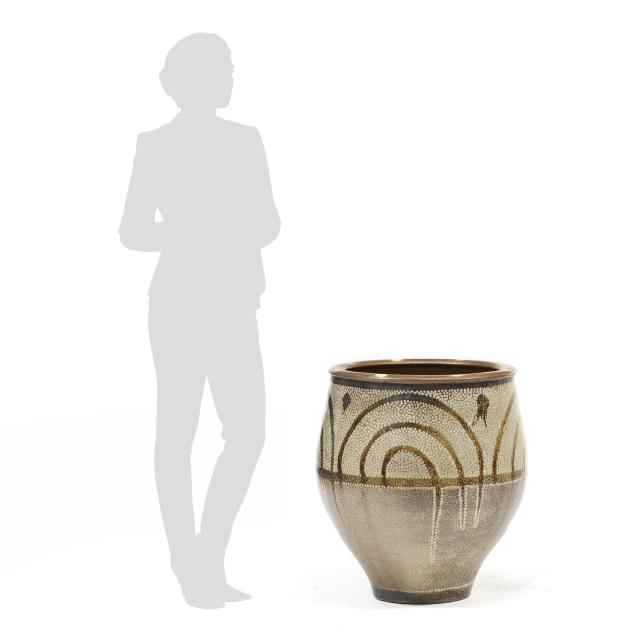 daniel-johnston-nc-b-1971-massive-stoneware-pot-with-calligraphic-slip-decoration