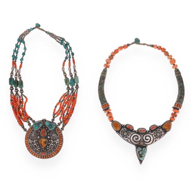 two-southwestern-silver-turquoise-and-coral-necklaces