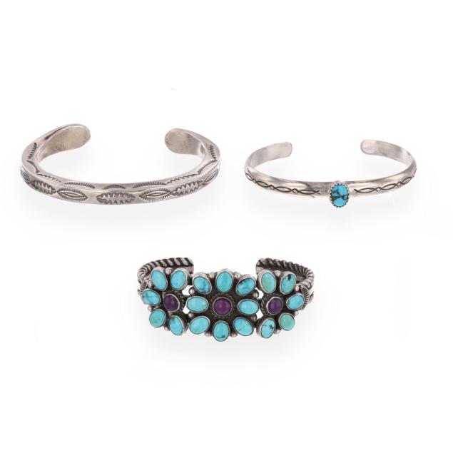 three-southwestern-silver-cuff-bracelets
