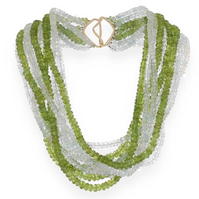 multi-strand-peridot-and-aquamarine-beaded-necklace