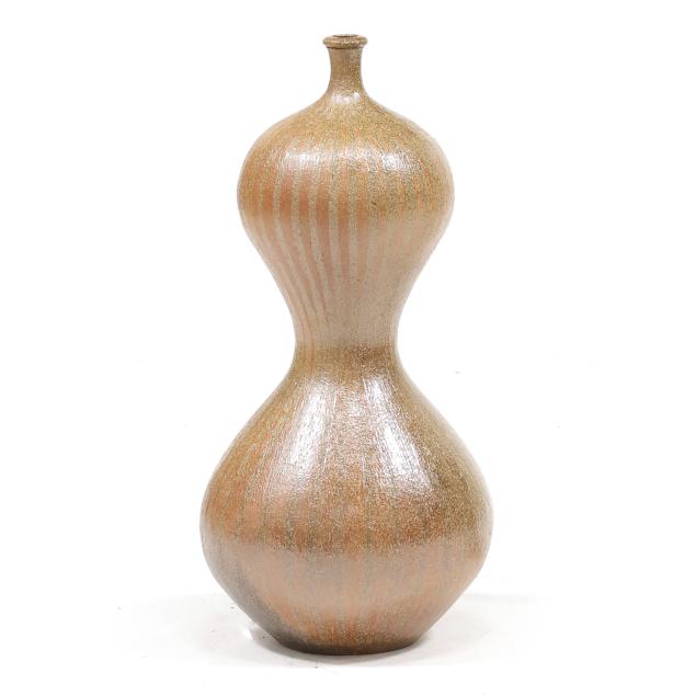 donna-craven-nc-striped-double-gourd-pottery-floor-vase
