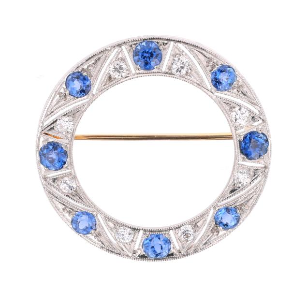 vintage-platinum-gold-sapphire-and-diamond-circle-brooch