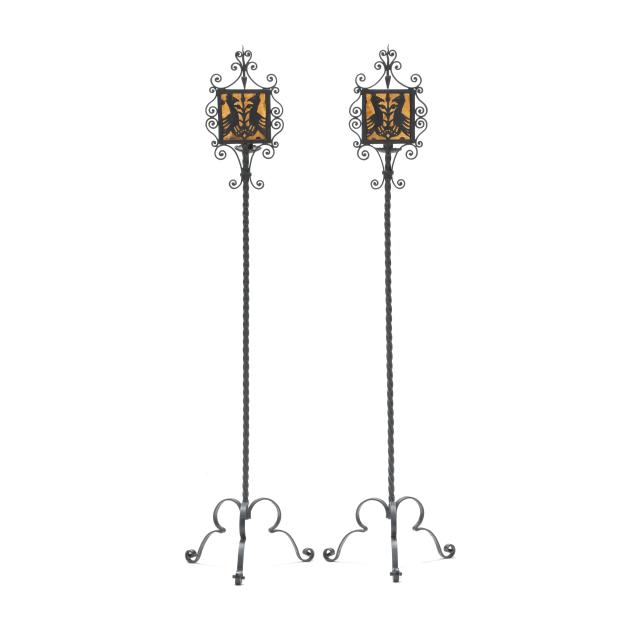 pair-of-arts-crafts-style-wrought-iron-and-mica-floor-torchiere