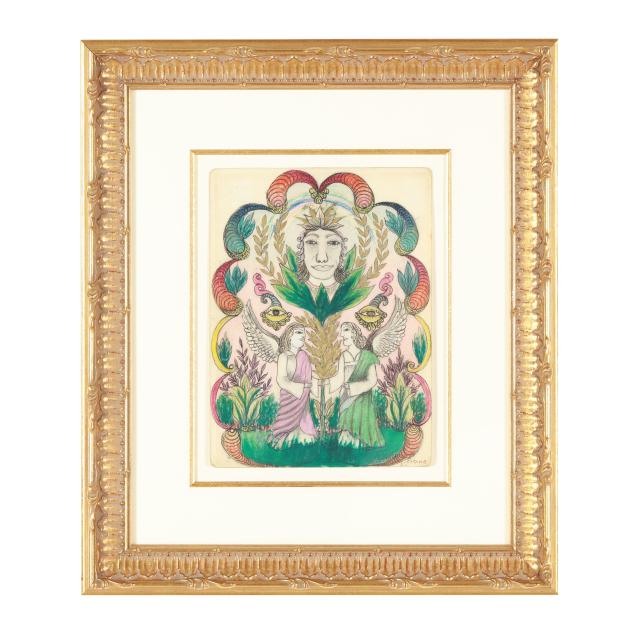 minnie-evans-american-1892-1987-untitled-angel-crowned-by-angels-and-eyes