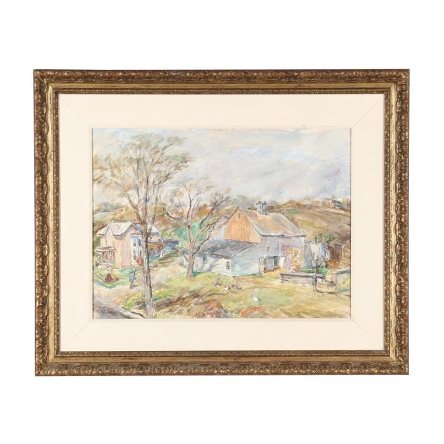 sarah-blakeslee-american-1912-2005-farmyard-with-geese-and-figure