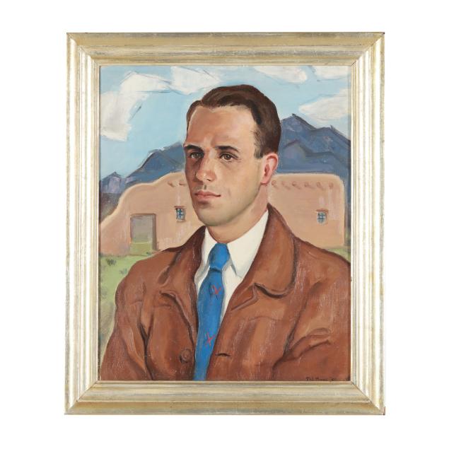 philip-moose-american-1921-2001-portrait-of-a-young-man-with-southwest-landscape