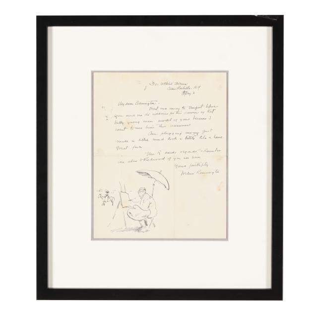 frederic-remington-american-1861-1909-self-portrait-within-an-illustrated-autographed-letter-signed