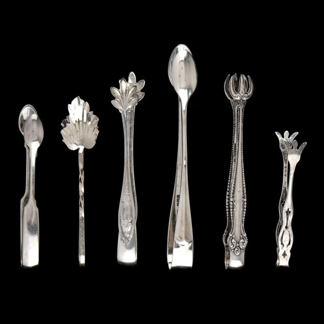 six-pairs-of-sterling-silver-sugar-tongs